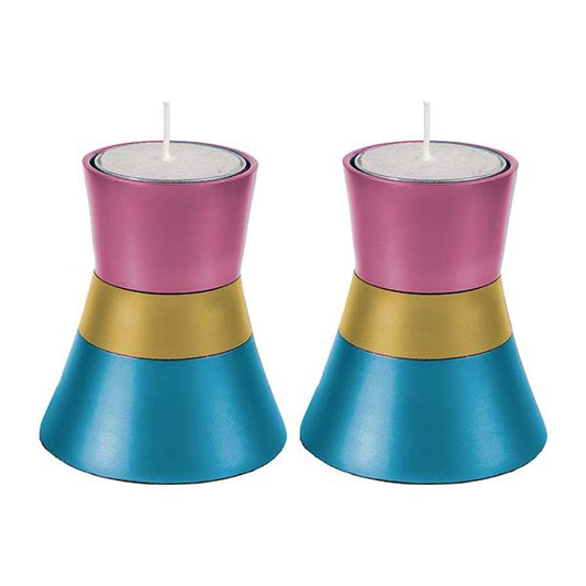 Modern Anodized Aluminum Candlesticks, Turquoise and Pink