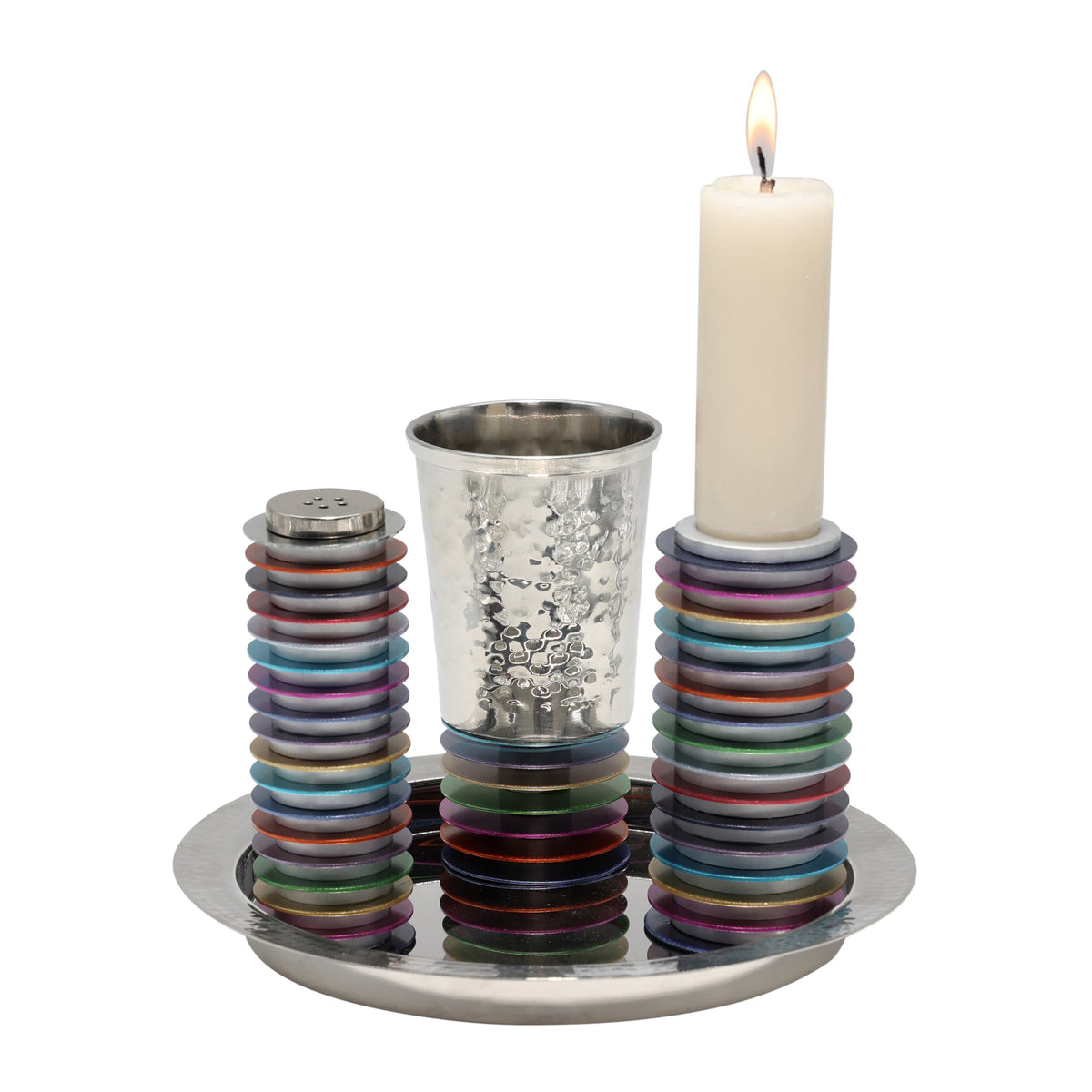 Hammered Metal Havdalah Set, Multicolor Discs