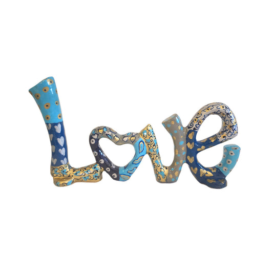 Hand Painted Metal LOVE Sculpture, Blue