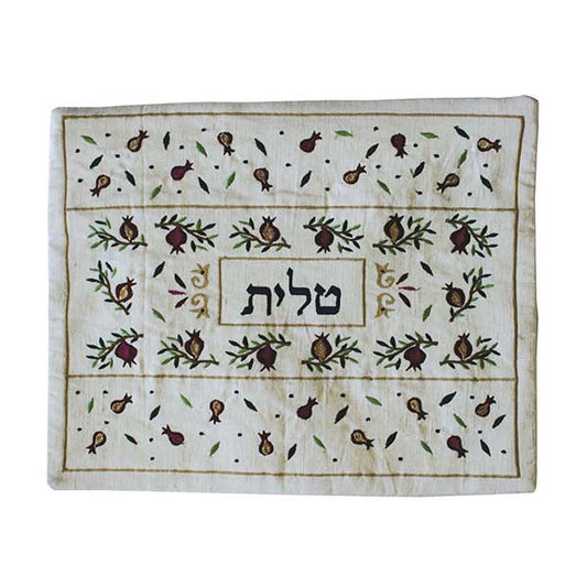 Embroidered Silk Tallit Bag, Pomegranate White
