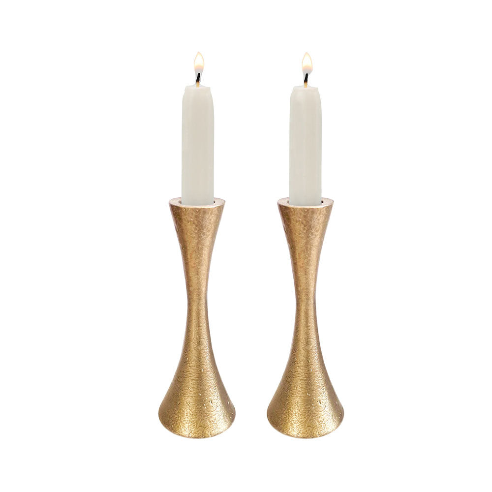 Modern Tapered Cast Aluminum Candlesticks, 4.7" Brass