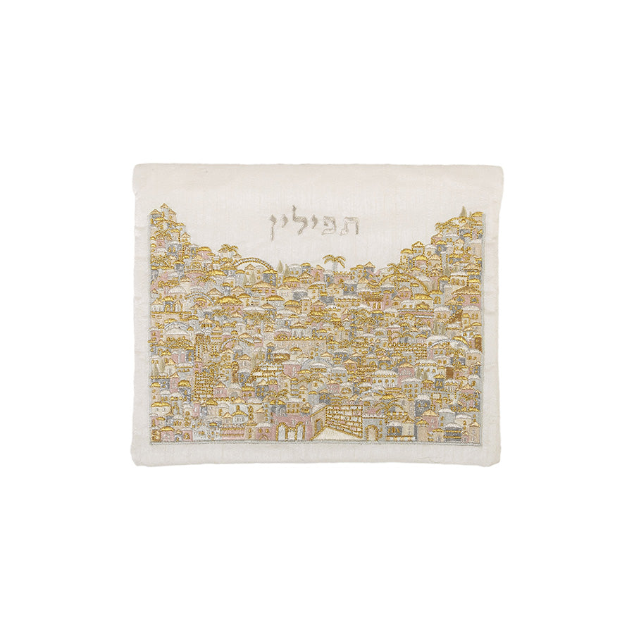 Embroidered Silk Tefillin Bag, Jerusalem