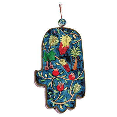 Hand Painted Wood Hamsa, Seven Species, 6"