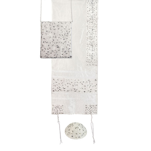 Embroidered Tallit Set, Silver Flowers