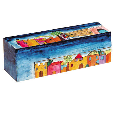 Hand Painted Wood Travel Menorah, Jerusalem
