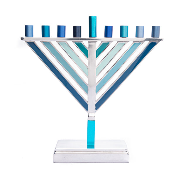 Anodized Aluminum Chabad Menorah, Blue, 8.5"