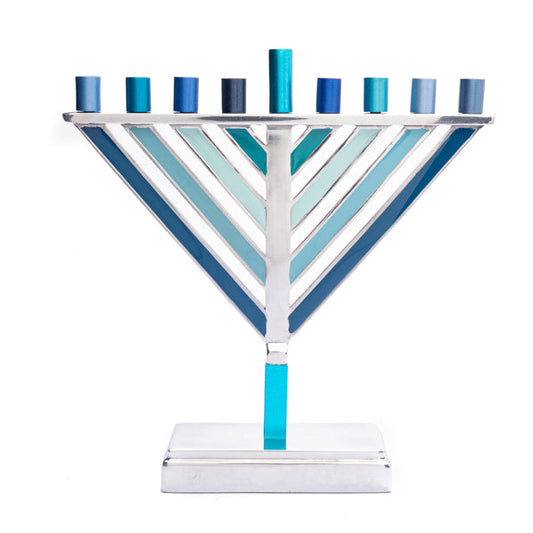 Anodized Aluminum Chabad Menorah, Blue, 8.5"