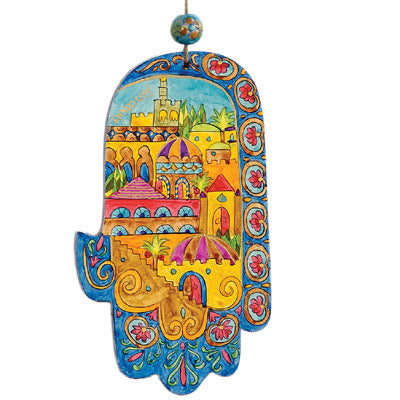 Hand Painted Wood Hamsa, Jerusalem Oriental, 3.5"