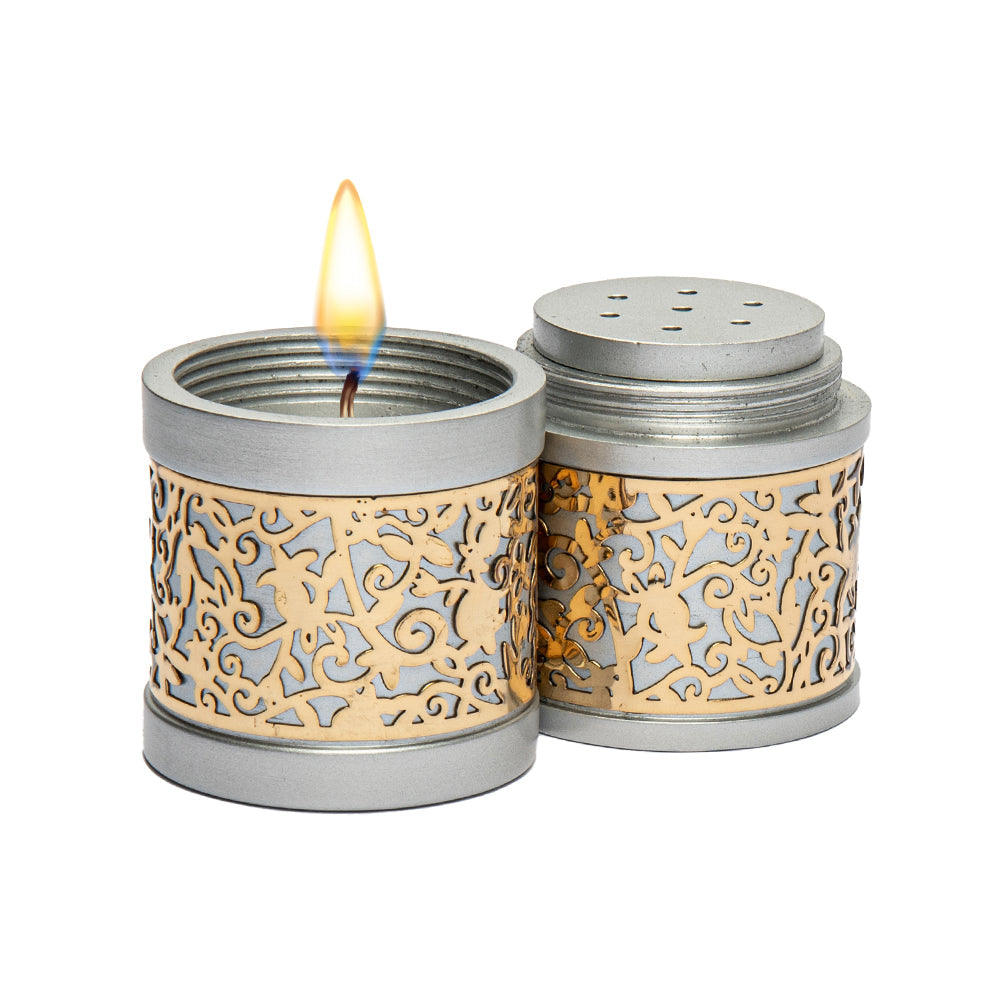 Metal Cutout Travel Havdalah Set, Silver