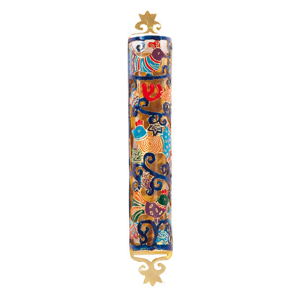 Metal Mezuzah Case, Bird and Pomegranate