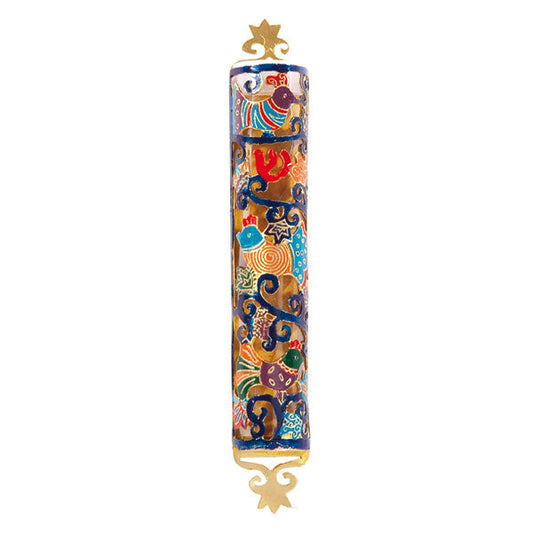 Metal Mezuzah Case, Bird and Pomegranate