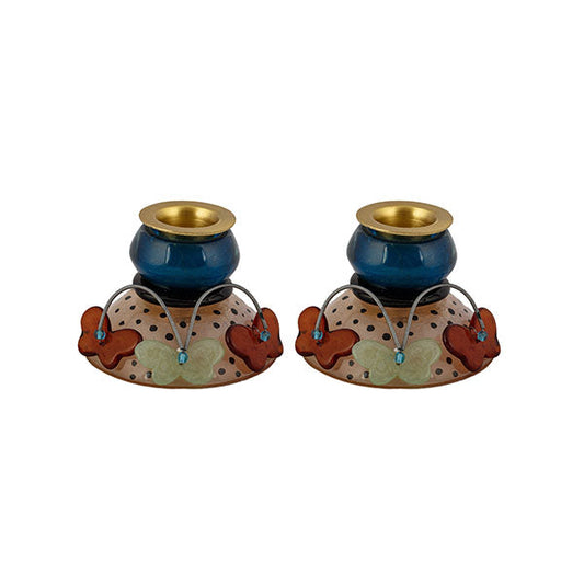 Hand Painted Resin Shabbat Candlesticks, Butterfly