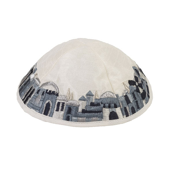 Jerusalem Embroidered Kippah, Black and Gray