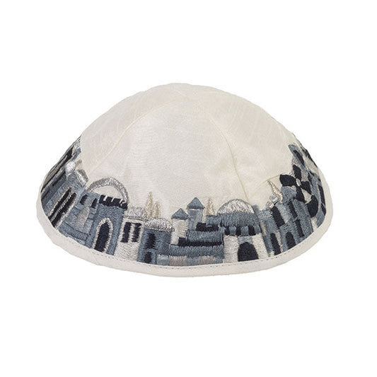 Jerusalem Embroidered Kippah, Black and Gray