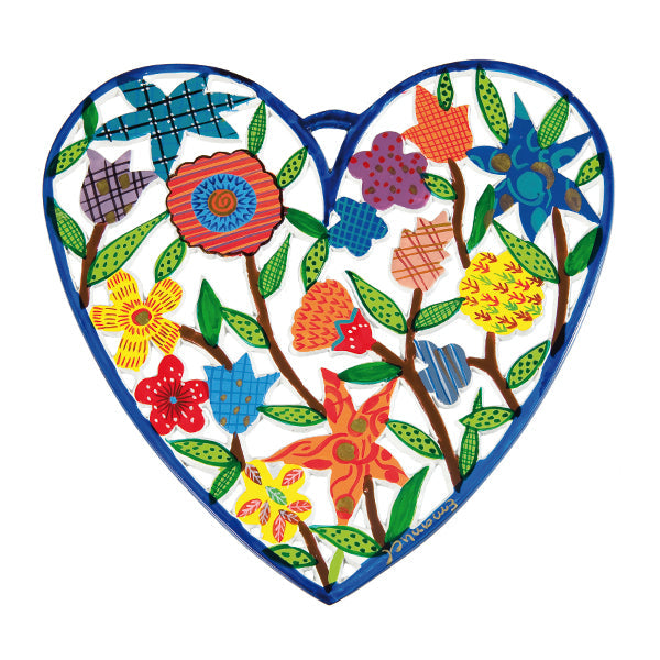 Hand Painted Metal Wall Heart, Floral