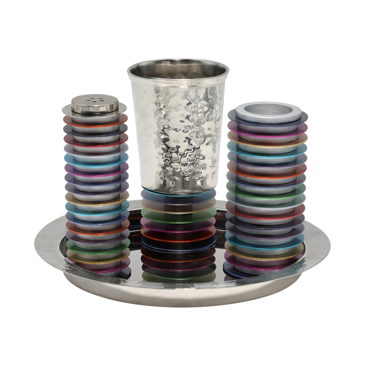 Hammered Metal Havdalah Set, Multicolor Discs
