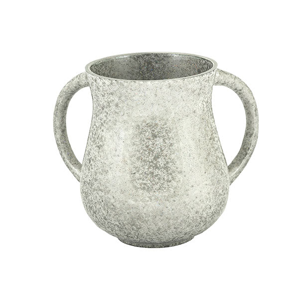Small Faux Marble Metal Netilat Yadayim Cup, Silver