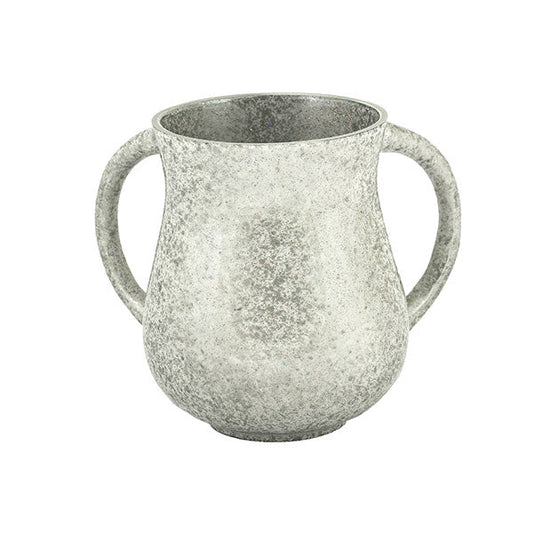 Small Faux Marble Metal Netilat Yadayim Cup, Silver