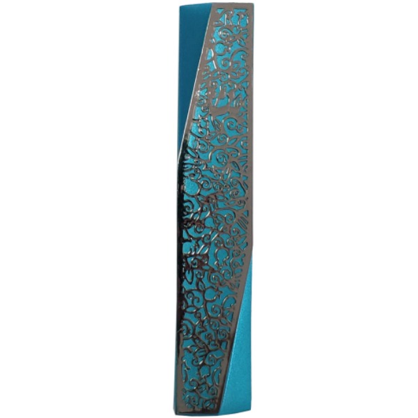Metal Mezuzah Case, Turquoise Pomegranate Cutout