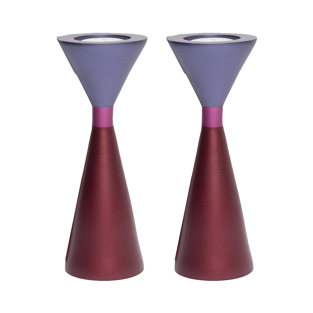Modern Anodized Aluminum Shabbat Candlesticks, Two-Tone
