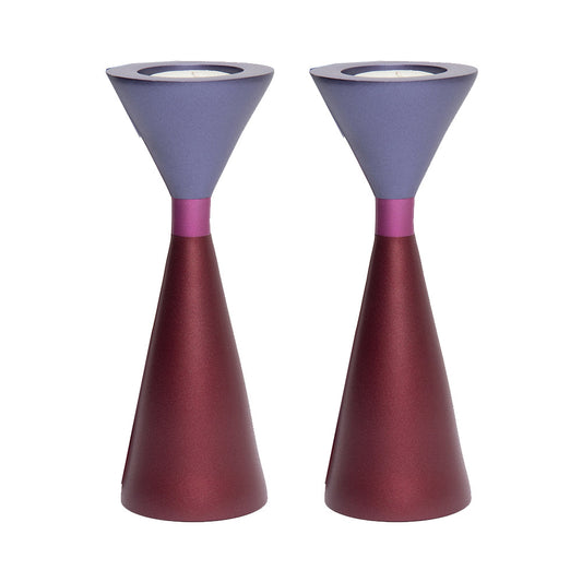 Modern Anodized Aluminum Shabbat Candlesticks, Two-Tone