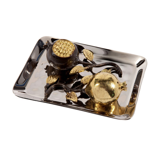 Metal Pomegranate Salt and Pepper Shakers with Tray