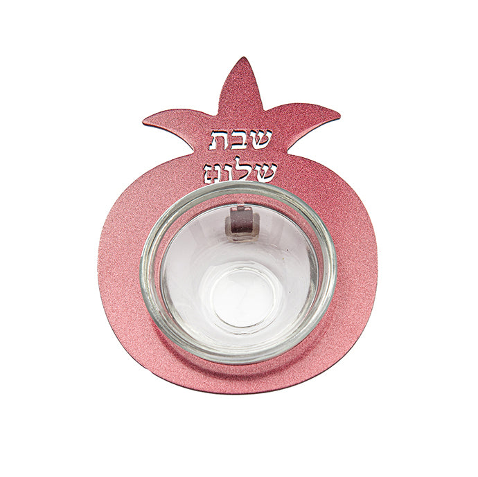 Glass Honey Bowl with Metal Pomegranate Stand - Red